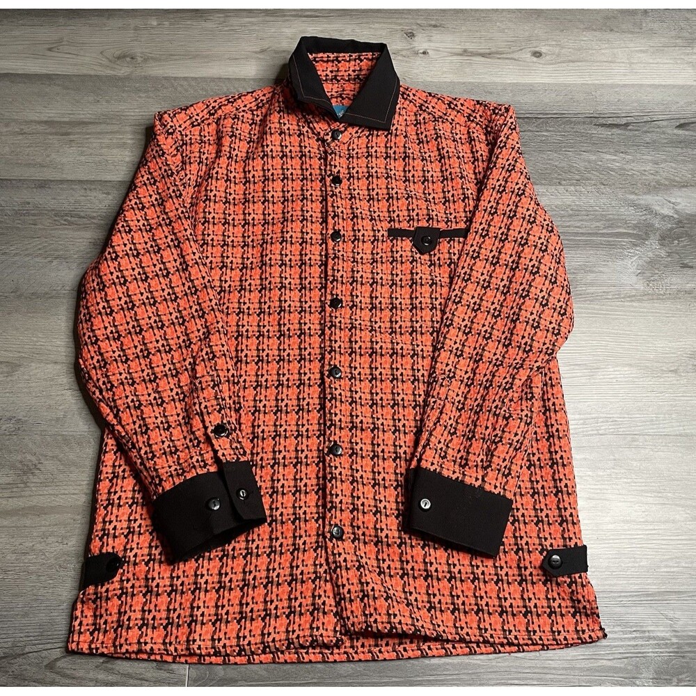 Vintage Blue Jazz Men’s Sz Medium Button Up Shirt Orange Black Textured Poly